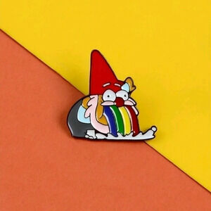 Funny gnome rainbow barf Smurf enamel pin brooch charm purse satchel women's je